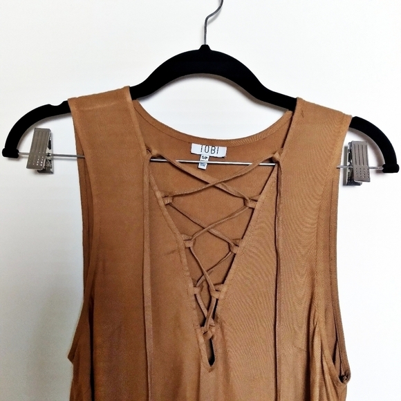 TOBI Lace Up Brown Tank Midi Dress Size Small - Picture 3 of 7